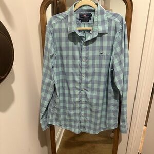 Vineyard Vines Aqua and Blue Plaid Men's Shirt slim fit